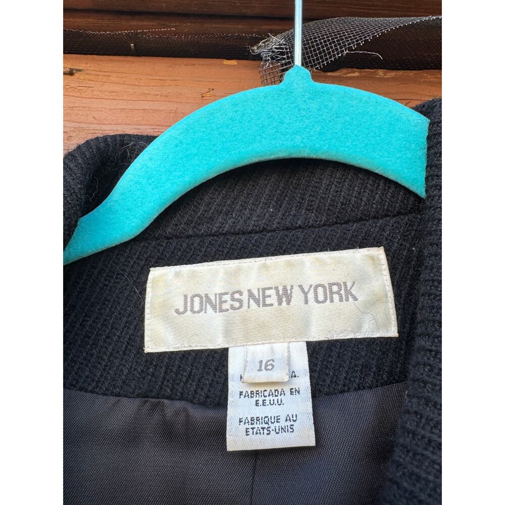 Vintage 90s Jones New York Black Wool Belted Blazer Jacket USA Womens 16 Peplum - Picture 3 of 12